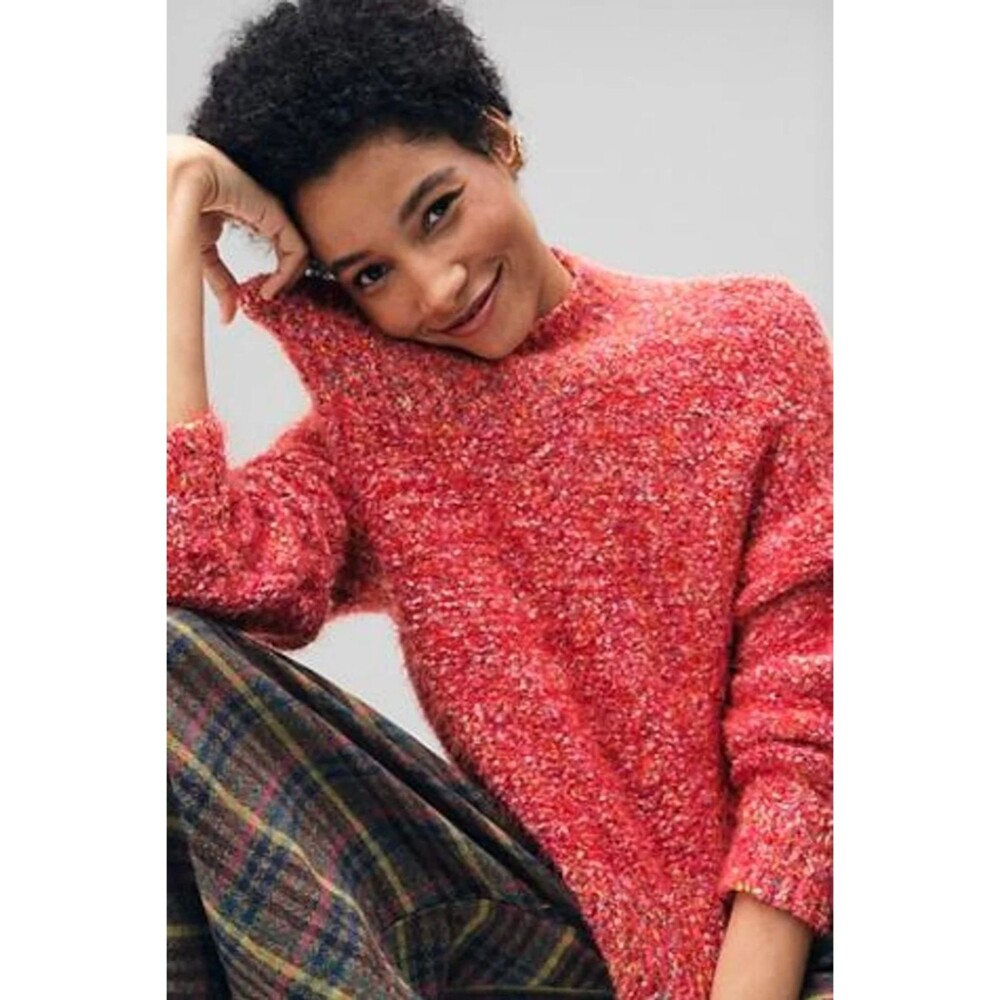 Free People Stardust Pullover Sweater Red Fuzzy Cropped Mock Neck Cozy Boho New